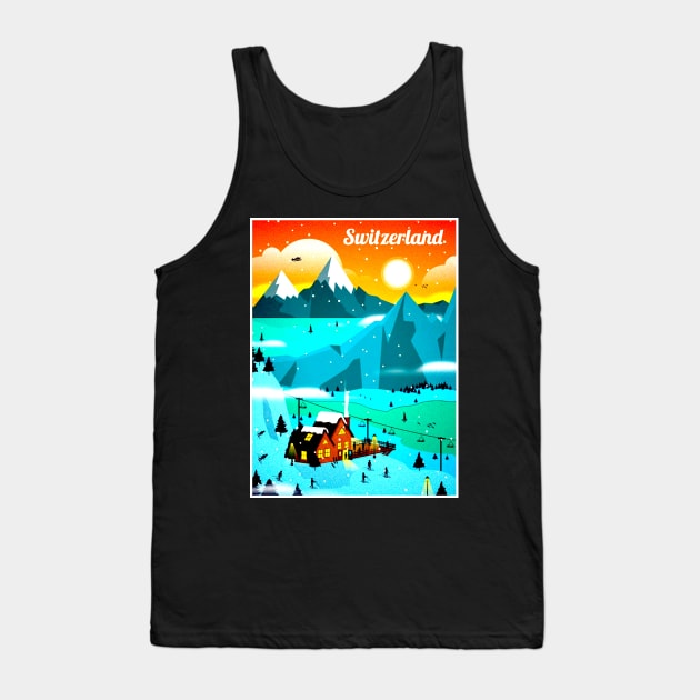 Switzerland Ski Resort Travel and Tourism Advertising Print Tank Top by posterbobs